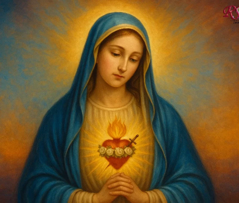 Imagen del Inmaculado Corazón de María en oración.