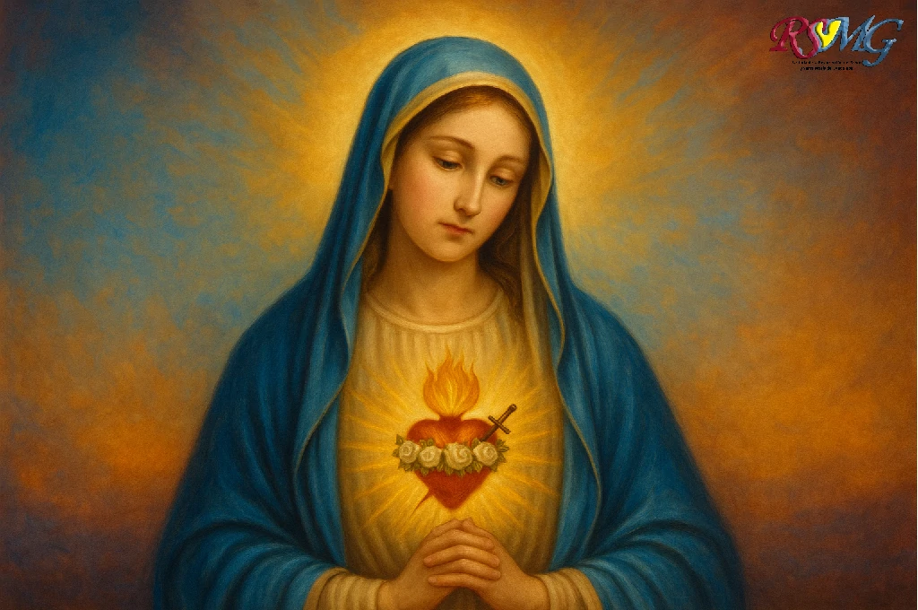 Imagen del Inmaculado Corazón de María en oración.